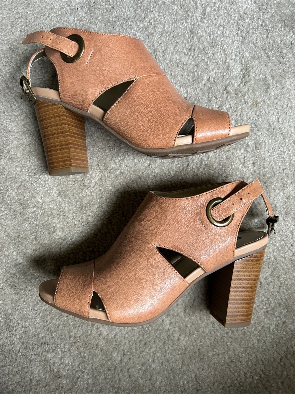 White Mountain Tan Peep-Toe Cutout Block Heel Sandals